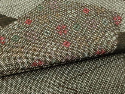 平和屋着物▽本場大島紬 単衣 9マルキ 幾何学花文 正絹 逸品 DAAV9942sf