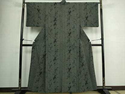 平和屋着物▽本塩沢 単衣 枝葉文 正絹 逸品 DAAV9944sf