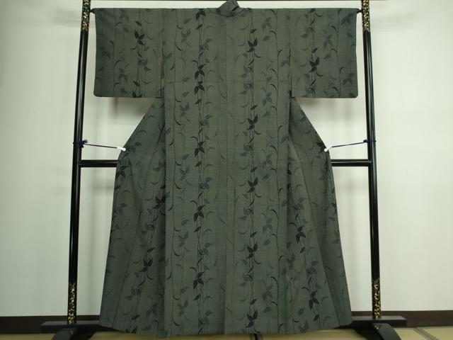 平和屋着物▽本塩沢 単衣 枝葉文 正絹 逸品 DAAV9944sf