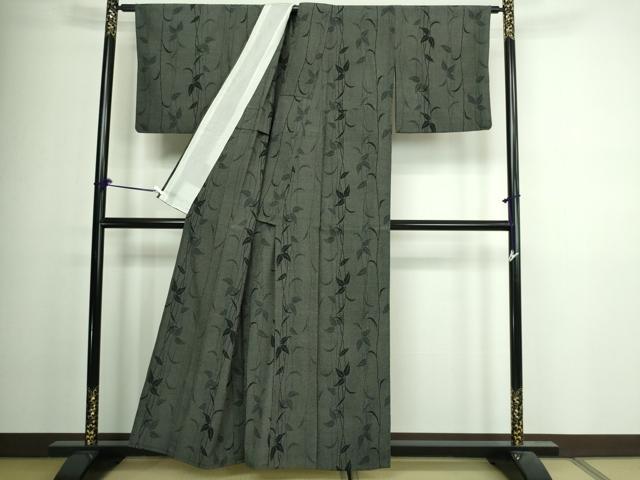 平和屋着物▽本塩沢 単衣 枝葉文 正絹 逸品 DAAV9944sf