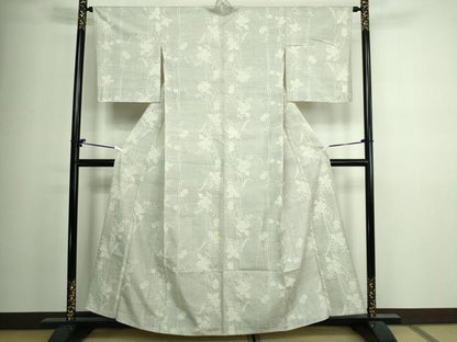 平和屋着物▽上質な紬 単衣 枝花文 正絹 逸品 DAAV9946sf