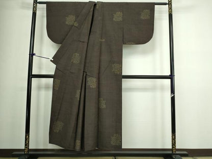 平和屋着物▽結城紬 単衣 洋花文 80亀甲 正絹 逸品 DAAV9947sf