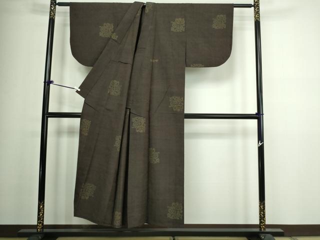平和屋着物▽結城紬 単衣 洋花文 80亀甲 正絹 逸品 DAAV9947sf