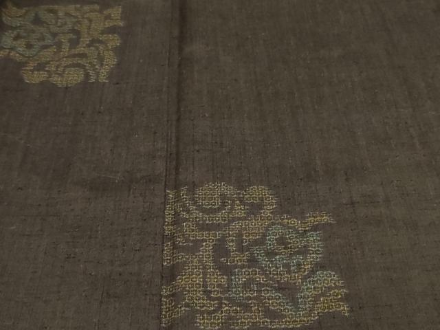 平和屋着物▽結城紬 単衣 洋花文 80亀甲 正絹 逸品 DAAV9947sf