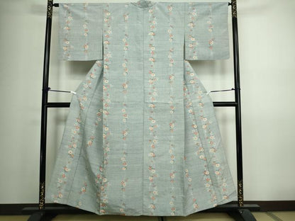 平和屋着物▽上質な紬 単衣 草花間道 正絹 逸品 DAAV9951sf