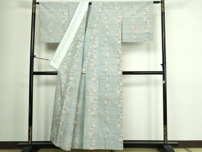 平和屋着物▽上質な紬 単衣 草花間道 正絹 逸品 DAAV9951sf