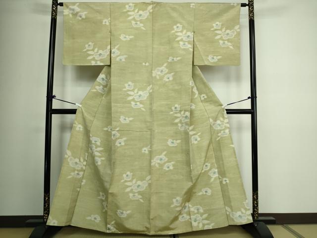 平和屋着物▽上質な紬 単衣 草花文 正絹 逸品 DAAV9952sf