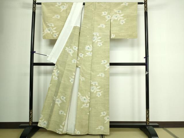 平和屋着物▽上質な紬 単衣 草花文 正絹 逸品 DAAV9952sf
