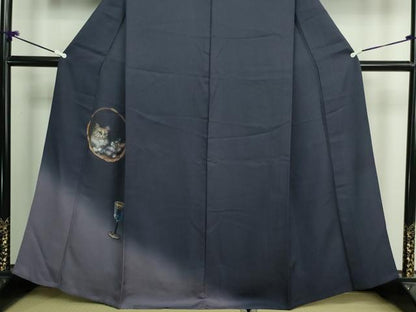 平和屋着物▽訪問着 単衣 手描き 猫 グラス 暈し染め 金彩 正絹 逸品 DAAV9954sf