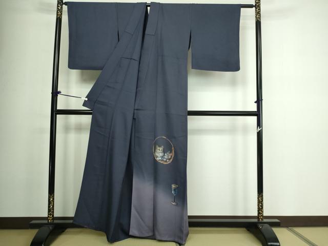 平和屋着物▽訪問着 単衣 手描き 猫 グラス 暈し染め 金彩 正絹 逸品 DAAV9954sf