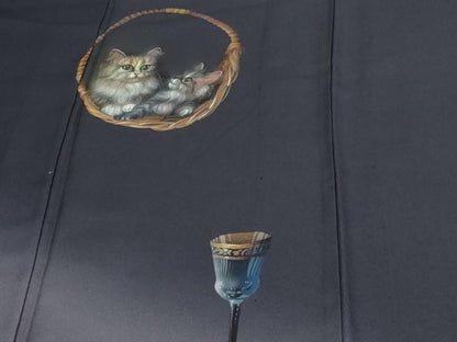 平和屋着物▽訪問着 単衣 手描き 猫 グラス 暈し染め 金彩 正絹 逸品 DAAV9954sf