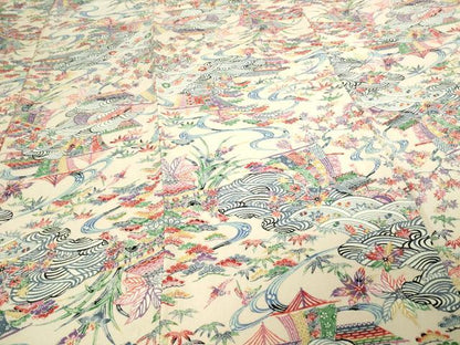 平和屋着物▽上質な小紋 単衣 型染め 風景文 鬼しぼ縮緬 正絹 逸品 DAAV9955sf