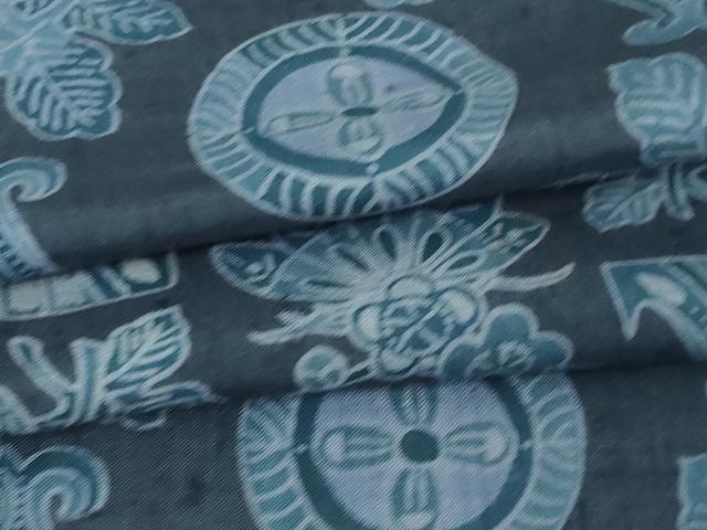 平和屋着物▽上質な紬 単衣 型染め 草花文 正絹 逸品 DAAV9956sf