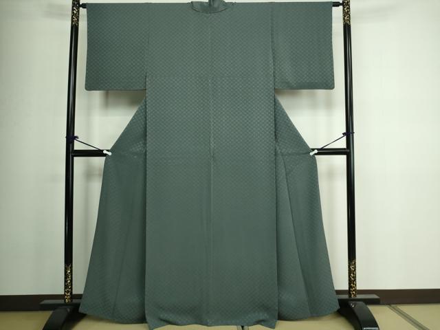 平和屋着物▽上質な色無地　単衣　七宝地紋　御召御納戸色　正絹　逸品　DAAV9959sf