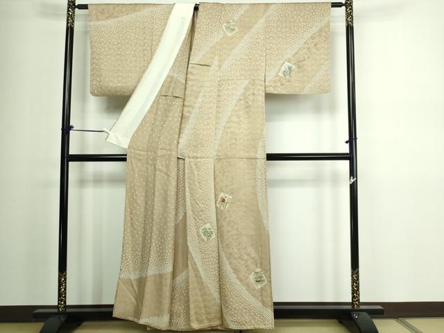 平和屋着物▽訪問着 単衣 絞り 刺繍 草花文 正絹 逸品 DAAV9960sf