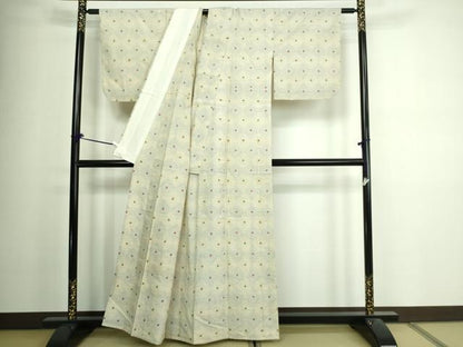 平和屋着物▽上質な紬 単衣 菱文 正絹 逸品 DAAV9963sf