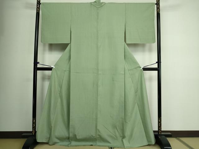 平和屋着物▽上質な紬 単衣 山葵色 正絹 逸品 DAAV9966sf