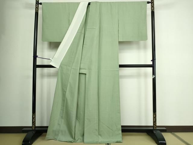 平和屋着物▽上質な紬 単衣 山葵色 正絹 逸品 DAAV9966sf