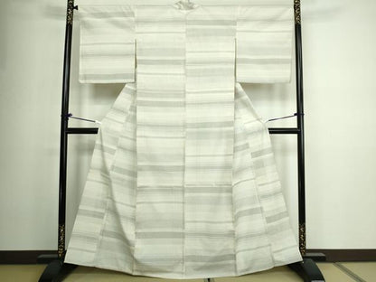 平和屋着物▽上質な紬 単衣 110亀甲 横段文 正絹 逸品 DAAV9967sf