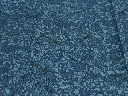 平和屋着物▽上質な紬 単衣 本藍 型絵染 花唐草文 正絹 逸品 DAAV9968sf