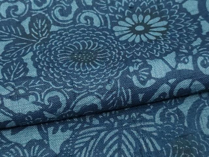 平和屋着物▽上質な紬 単衣 本藍 型絵染 花唐草文 正絹 逸品 DAAV9968sf