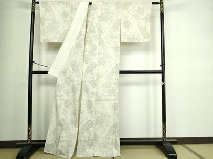 平和屋着物▽結城ちぢみ　単衣　110亀甲　結織苑　薔薇　証紙付き　正絹　逸品　DAAV9971sf