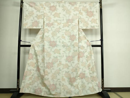 平和屋着物▽上質な紬 単衣 草花文 正絹 逸品 未使用 DAAV9975sf