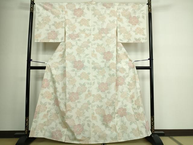 平和屋着物▽上質な紬 単衣 草花文 正絹 逸品 未使用 DAAV9975sf