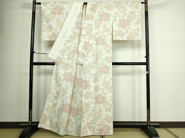 平和屋着物▽上質な紬 単衣 草花文 正絹 逸品 未使用 DAAV9975sf