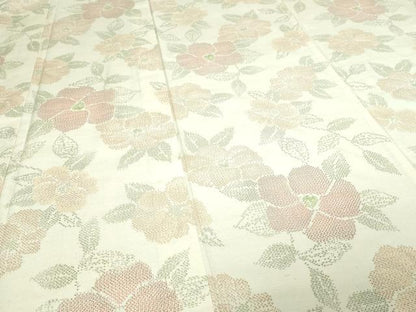 平和屋着物▽上質な紬 単衣 草花文 正絹 逸品 未使用 DAAV9975sf
