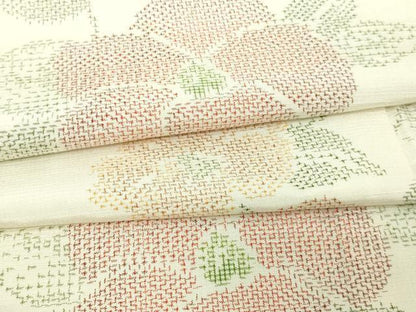 平和屋着物▽上質な紬 単衣 草花文 正絹 逸品 未使用 DAAV9975sf