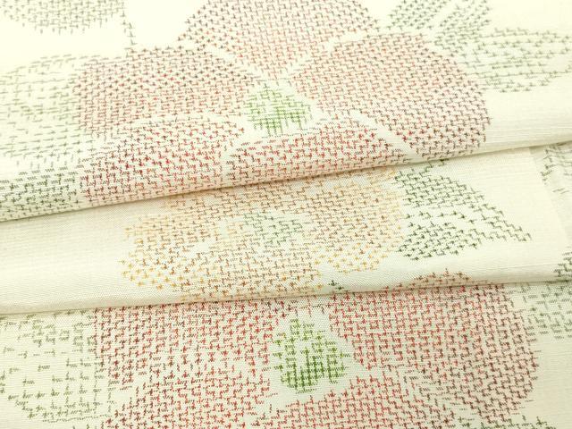 平和屋着物▽上質な紬 単衣 草花文 正絹 逸品 未使用 DAAV9975sf