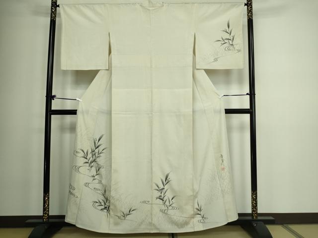 平和屋着物▽訪問着 本塩沢 単衣 作家物 手描き 流水枝葉文 正絹 逸品 DAAV9985sf