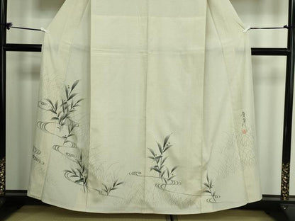 平和屋着物▽訪問着 本塩沢 単衣 作家物 手描き 流水枝葉文 正絹 逸品 DAAV9985sf