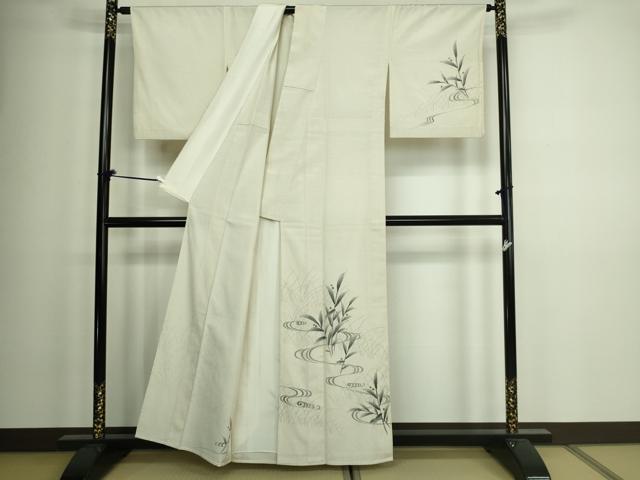 平和屋着物▽訪問着 本塩沢 単衣 作家物 手描き 流水枝葉文 正絹 逸品 DAAV9985sf