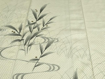 平和屋着物▽訪問着 本塩沢 単衣 作家物 手描き 流水枝葉文 正絹 逸品 DAAV9985sf