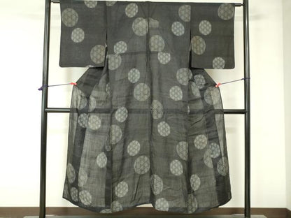 平和屋着物＊夏物　上布　麻の葉丸文　麻　逸品　DAAX1161op