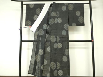 平和屋着物＊夏物　上布　麻の葉丸文　麻　逸品　DAAX1161op