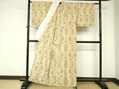 平和屋着物▽上質な紬 単衣 絣文様 正絹 逸品 DAAW0234op