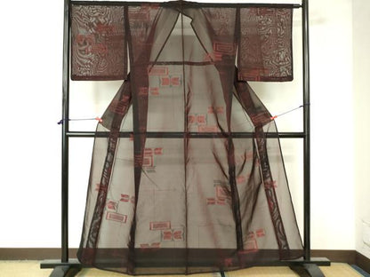平和屋着物＊夏物　小紋　紗　幾何学文様　正絹　逸品　DAAW0286op