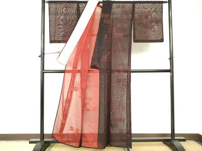 平和屋着物＊夏物　小紋　紗　幾何学文様　正絹　逸品　DAAW0286op