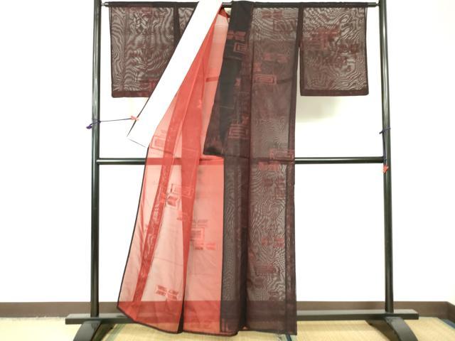 平和屋着物＊夏物　小紋　紗　幾何学文様　正絹　逸品　DAAW0286op