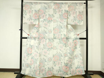 平和屋着物＊夏物　本場小千谷ちぢみ　牡丹　麻　逸品　DAAW0288op
