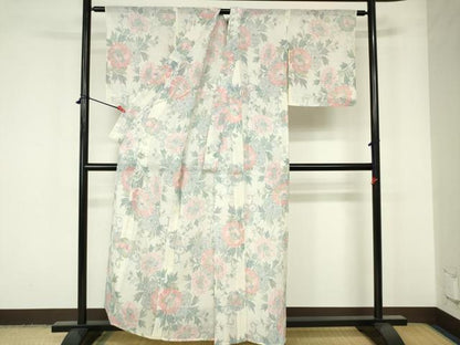 平和屋着物＊夏物　本場小千谷ちぢみ　牡丹　麻　逸品　DAAW0288op
