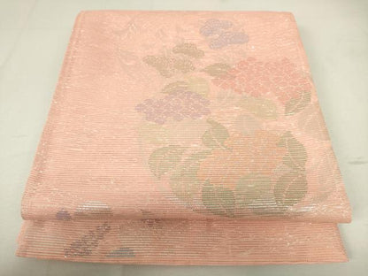 平和屋着物＊夏物　六通柄袋帯　紫陽花　アジサイ　銀糸　正絹　逸品　DAAW0381op