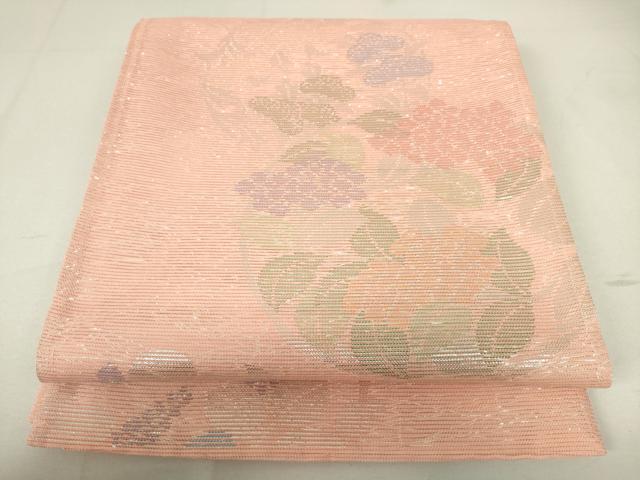 平和屋着物＊夏物　六通柄袋帯　紫陽花　アジサイ　銀糸　正絹　逸品　DAAW0381op