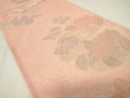 平和屋着物＊夏物　六通柄袋帯　紫陽花　アジサイ　銀糸　正絹　逸品　DAAW0381op