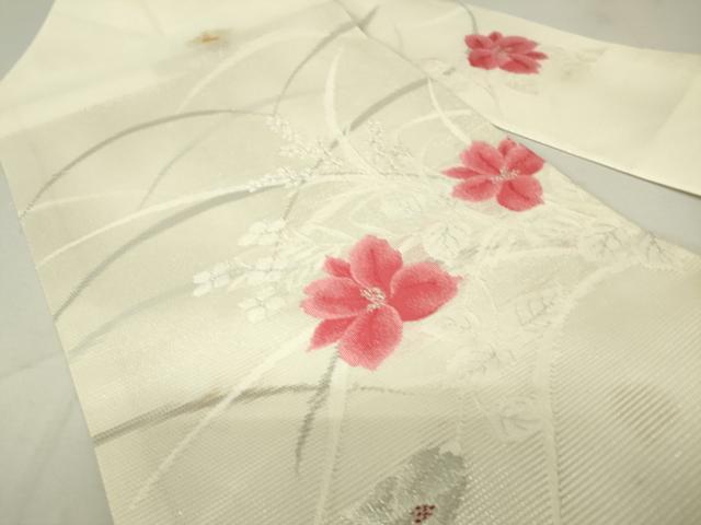 平和屋着物＊夏物 九寸名古屋帯 草花文 銀糸 正絹 逸品 DAAW0392op