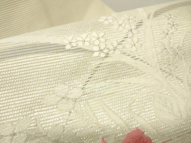平和屋着物＊夏物 九寸名古屋帯 草花文 銀糸 正絹 逸品 DAAW0392op