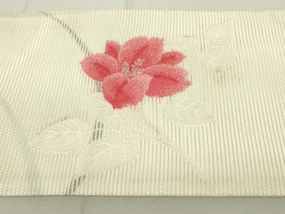 平和屋着物＊夏物 九寸名古屋帯 草花文 銀糸 正絹 逸品 DAAW0392op